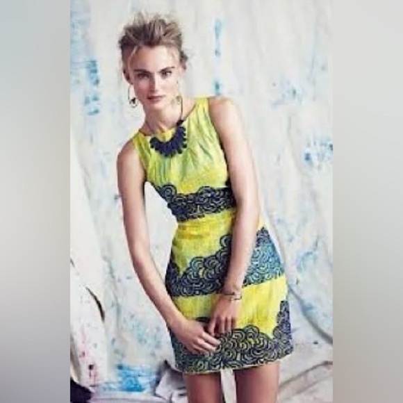 Anthropologie Tabitha Azure Scroll Sheath Dress - Picture 1 of 7
